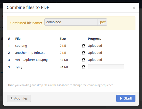 Combine Files to PDF in PDF Burger